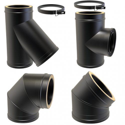 5" Black Twin Wall Flue Pipe Elbows & Tee's