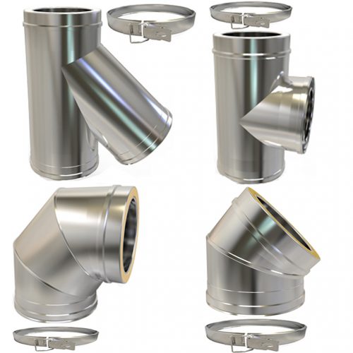 6" Stainless Steel Twin Wall Flue Pipe Elbows & Tee's